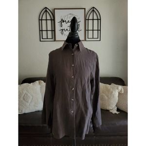 African Nature Company Women's 100% Irish Linen Long Sleeve Shirt Olive Green